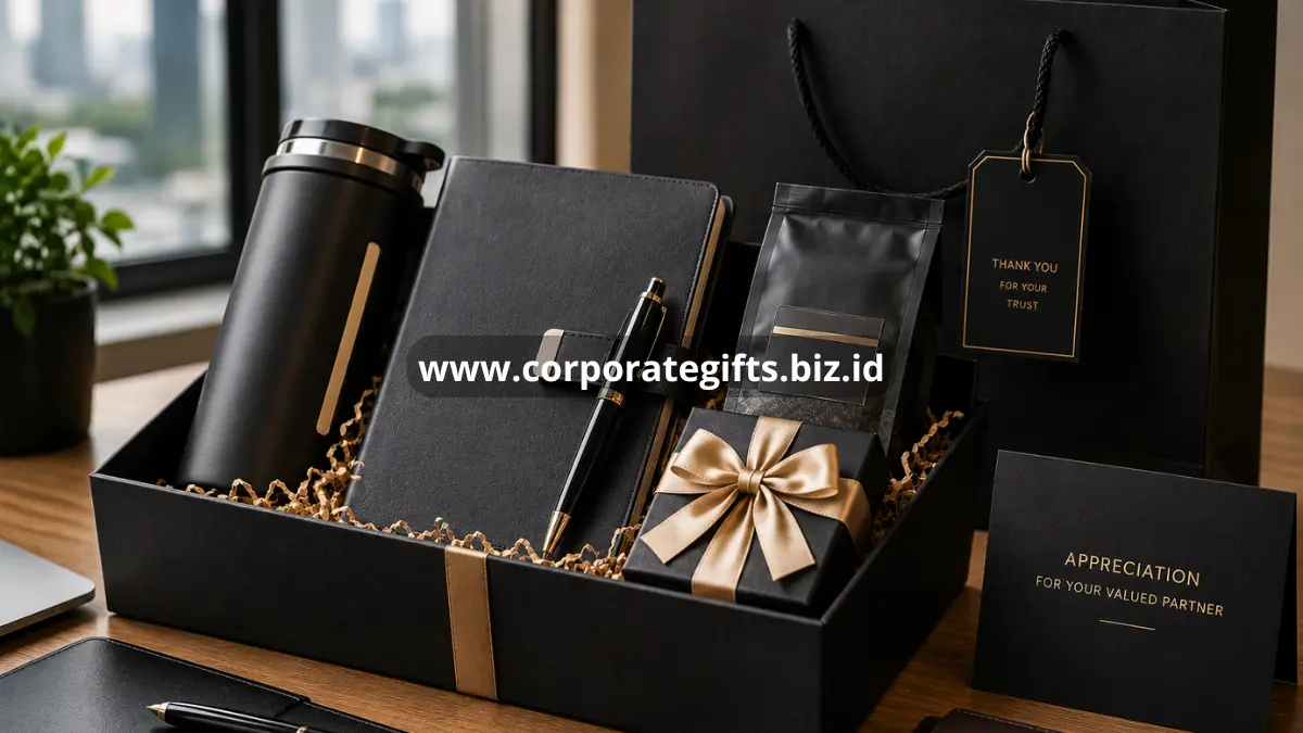 Elegant corporate gift hamper on desk
