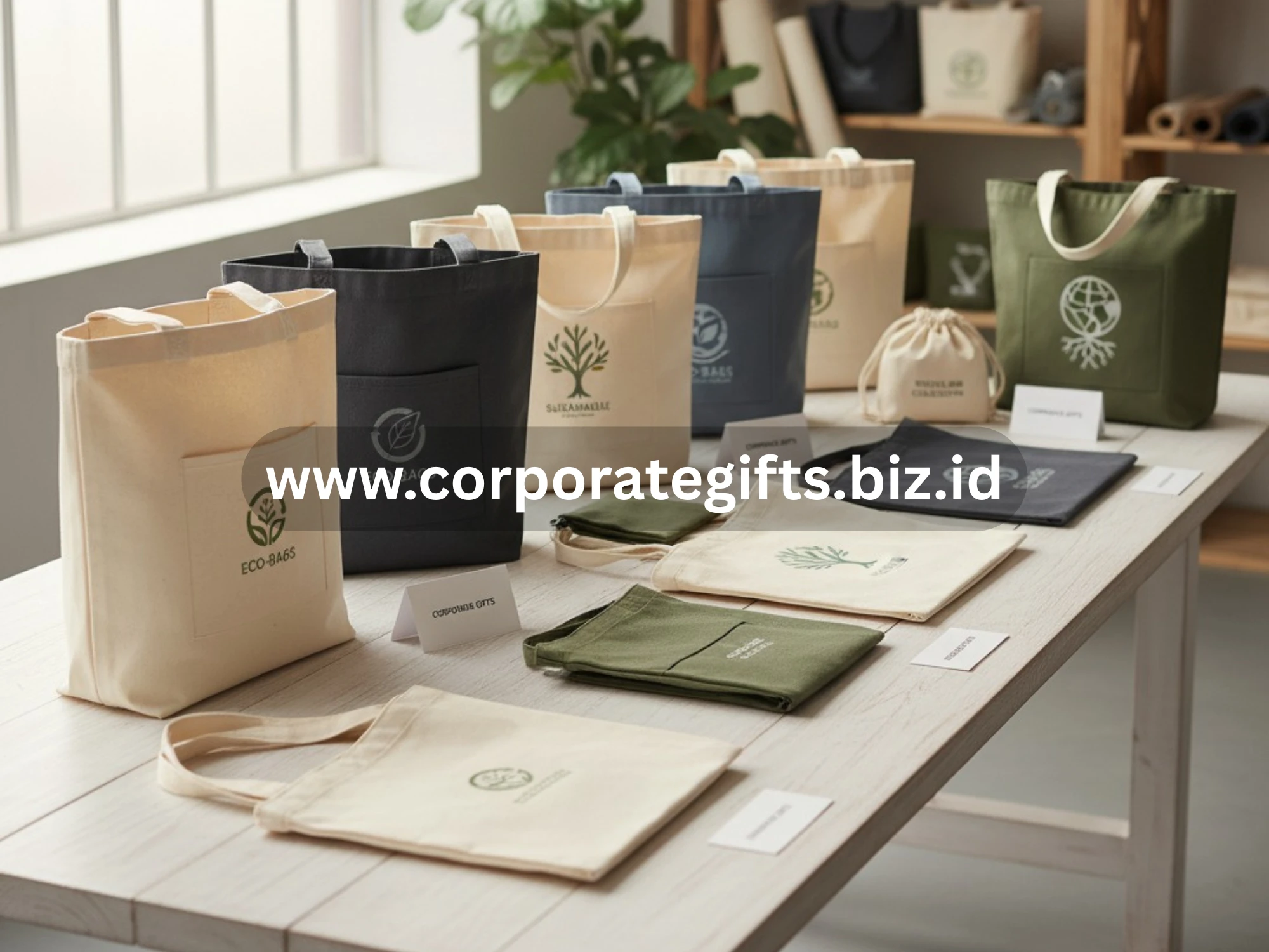 Tas kanvas daur ulang sebagai merchandise kantor