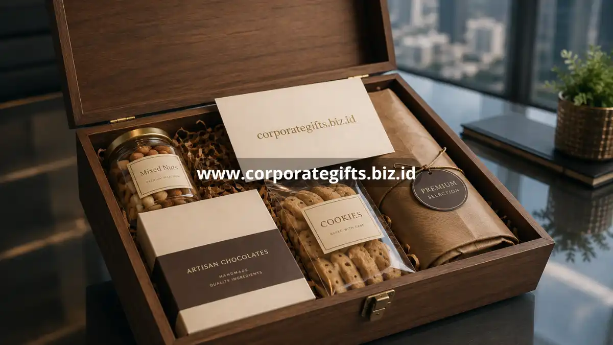 Kotak hadiah premium perusahaan yang dipajang elegan