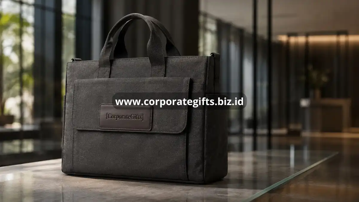 Tas bisnis dengan latar kantor modern