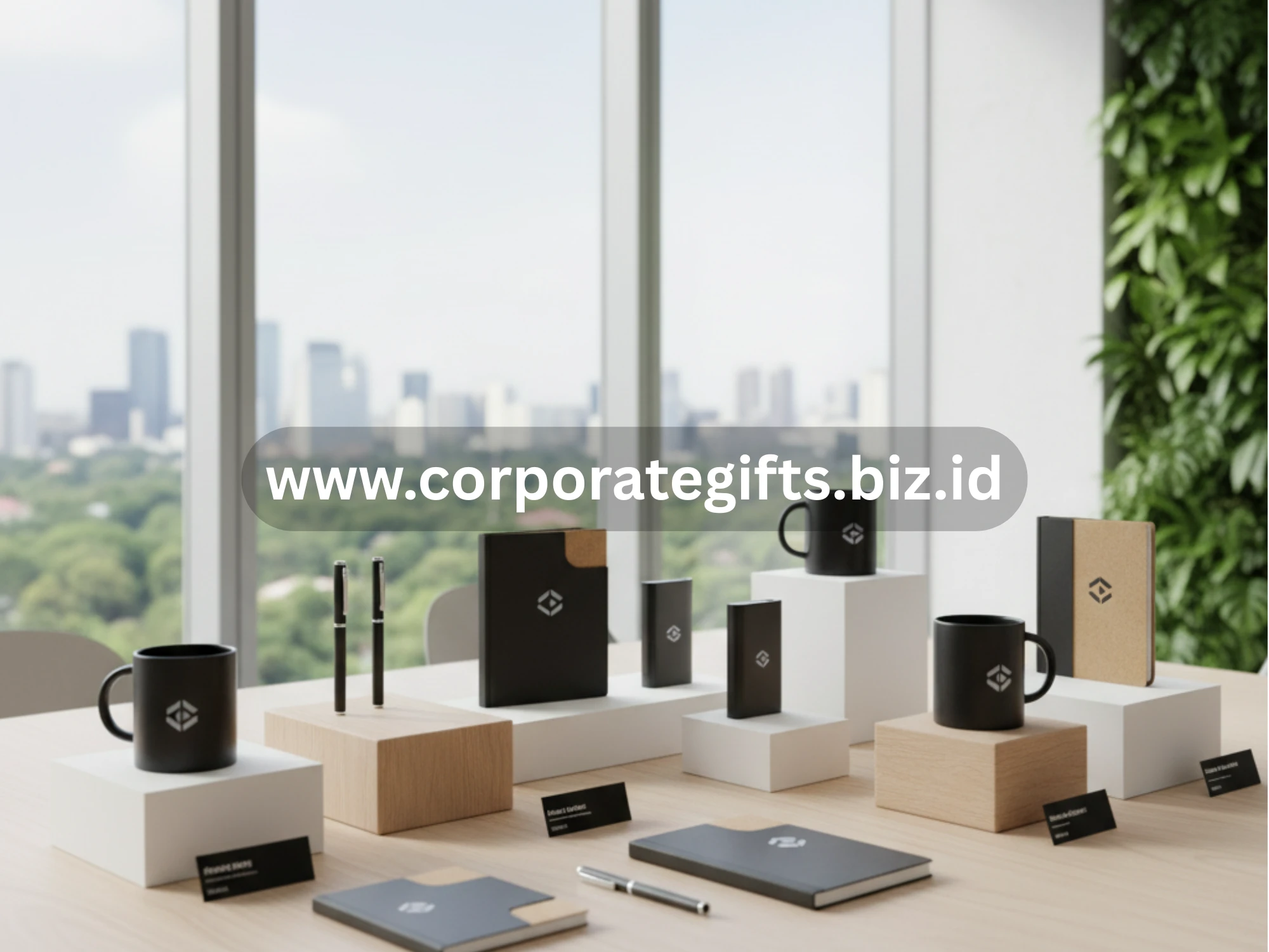 Souvenir perusahaan modern dengan desain minimalis dan logo custom