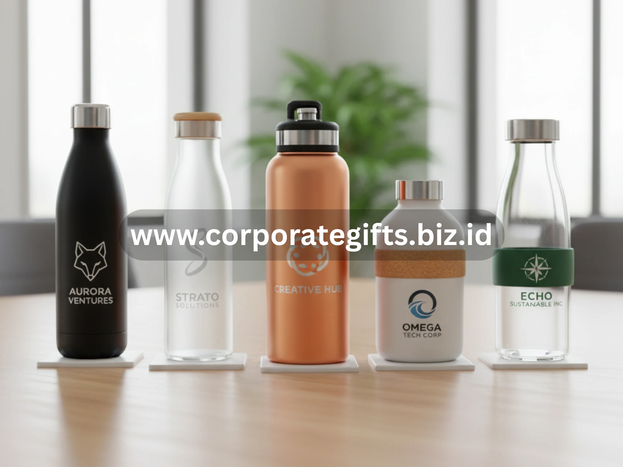 Desain botol minum custom dengan logo perusahaan