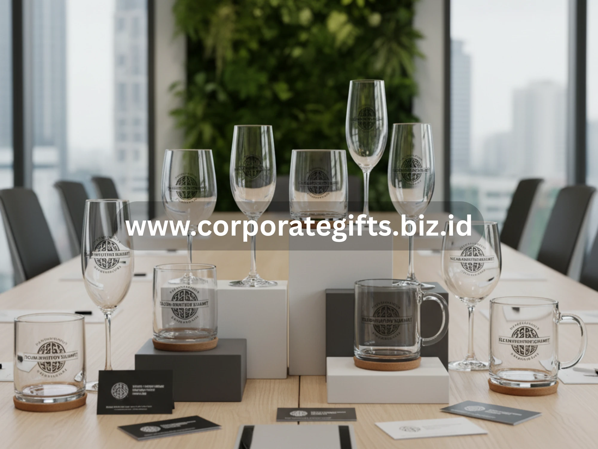 Souvenir gelas kaca custom sablon logo seminar