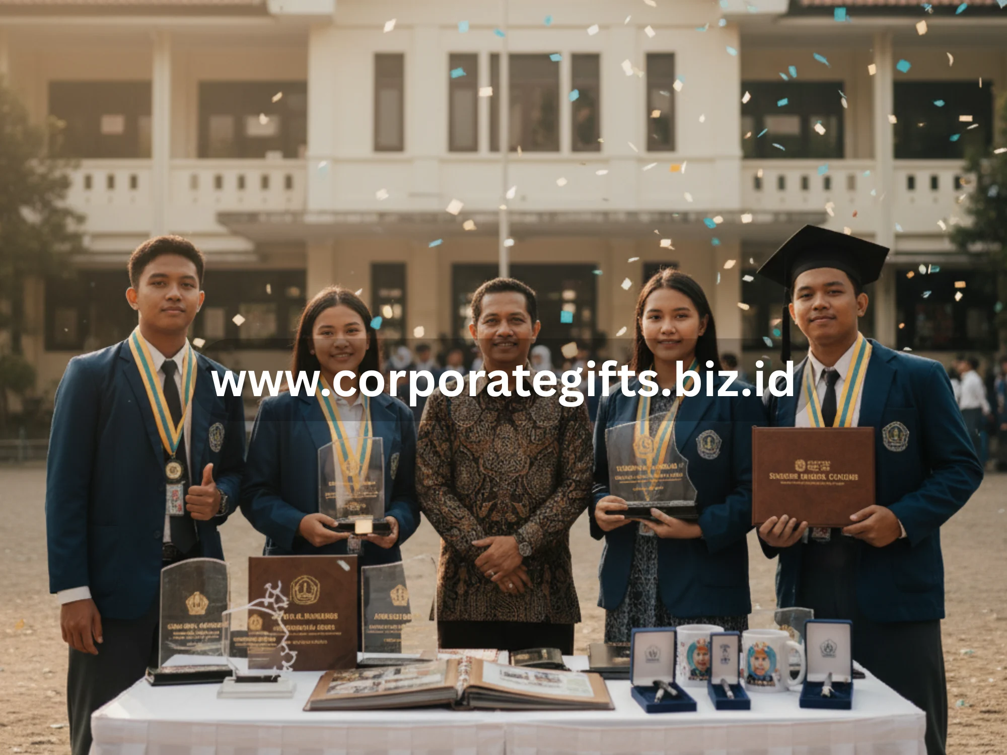 Guru dan siswa berfoto bersama saat acara perpisahan sekolah