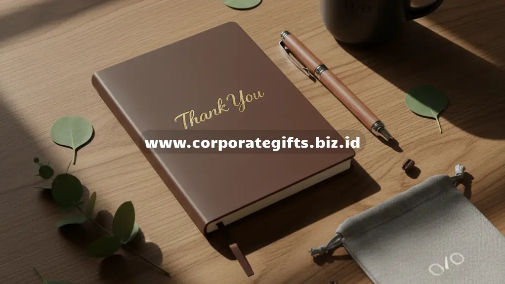 Contoh tren merchandise perusahaan 2025 berupa tumbler, tas kain, dan powerbank custom berlogo perusahaan