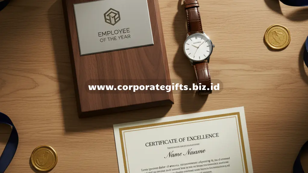 Contoh tren merchandise perusahaan 2025 berupa tumbler, tas kain, dan powerbank custom berlogo perusahaan