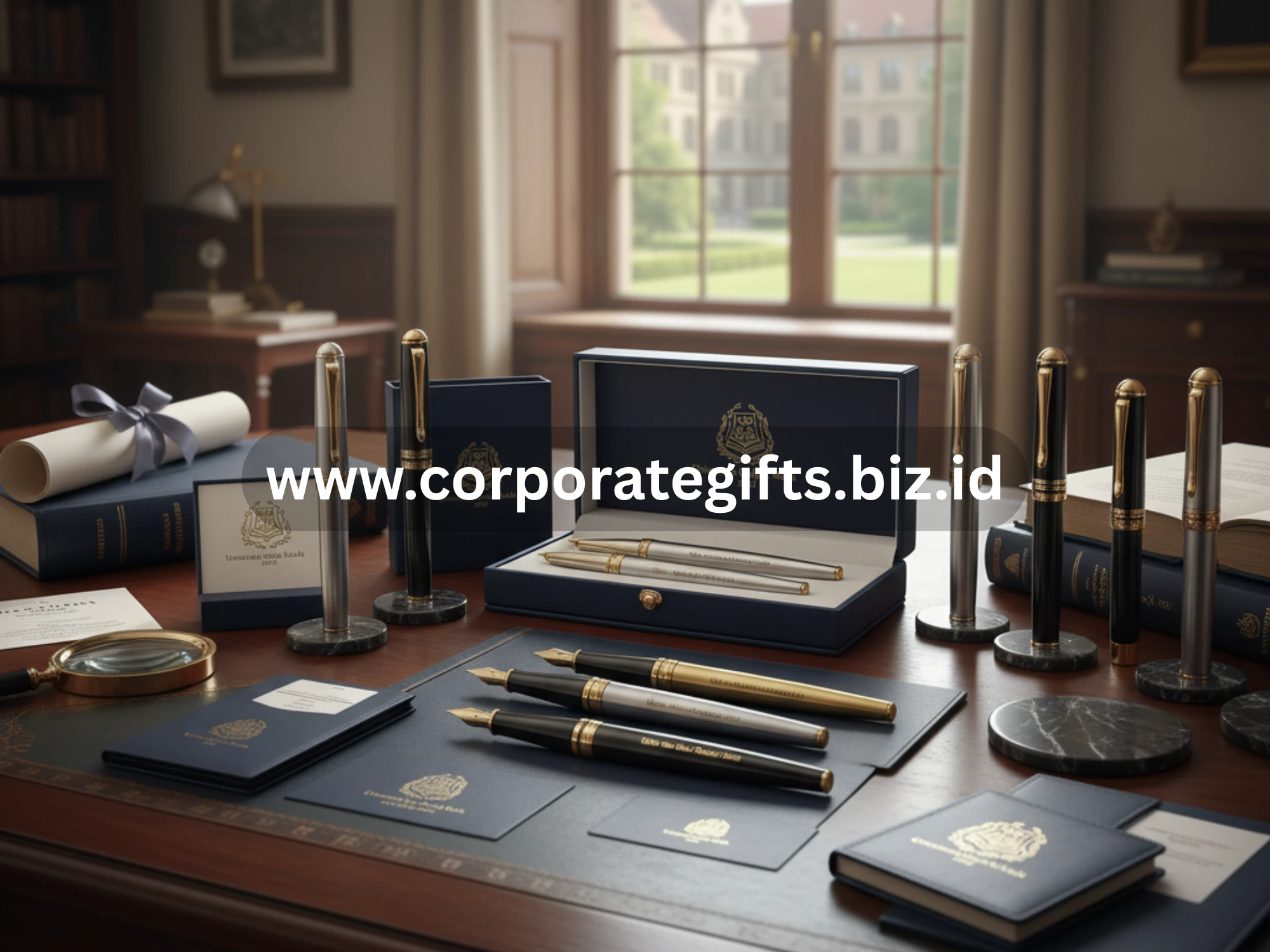 Souvenir promosi doktor berupa pulpen elegan dengan nama universitas