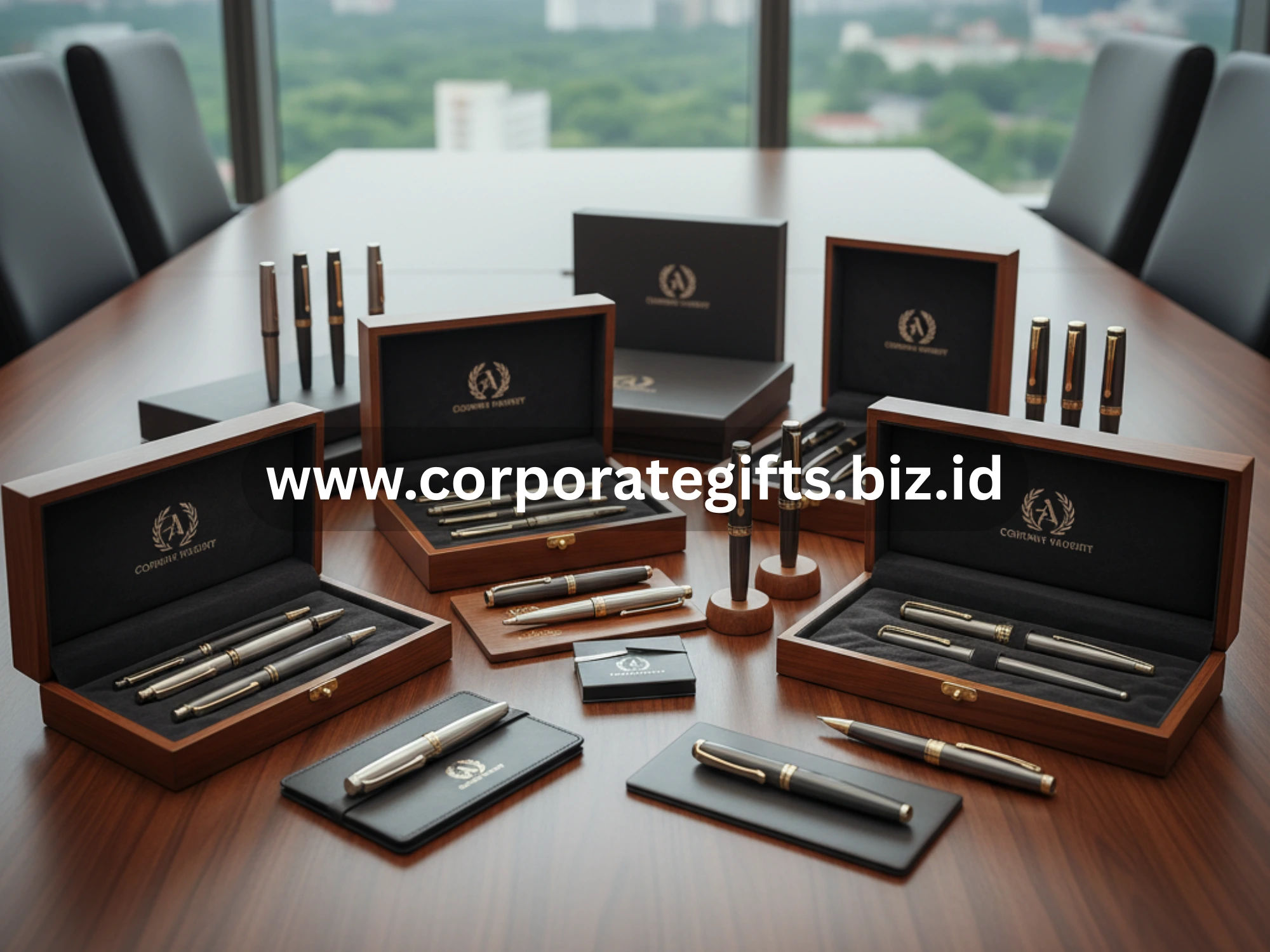 Souvenir perusahaan eksklusif berupa pena premium dengan ukiran logo.