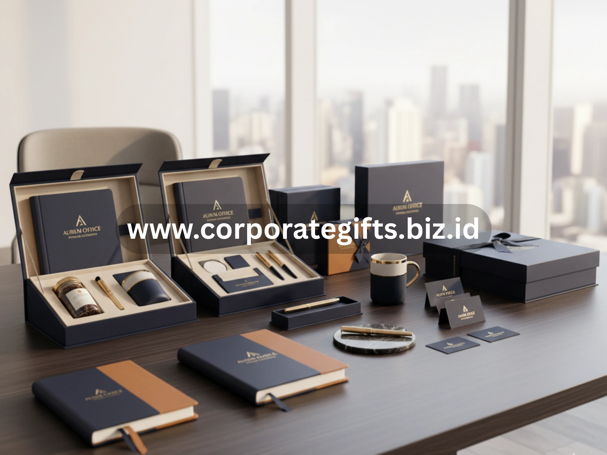 Contoh hampers akhir tahun untuk relasi bisnis dengan kemasan mewah dan personalisasi logo perusahaan