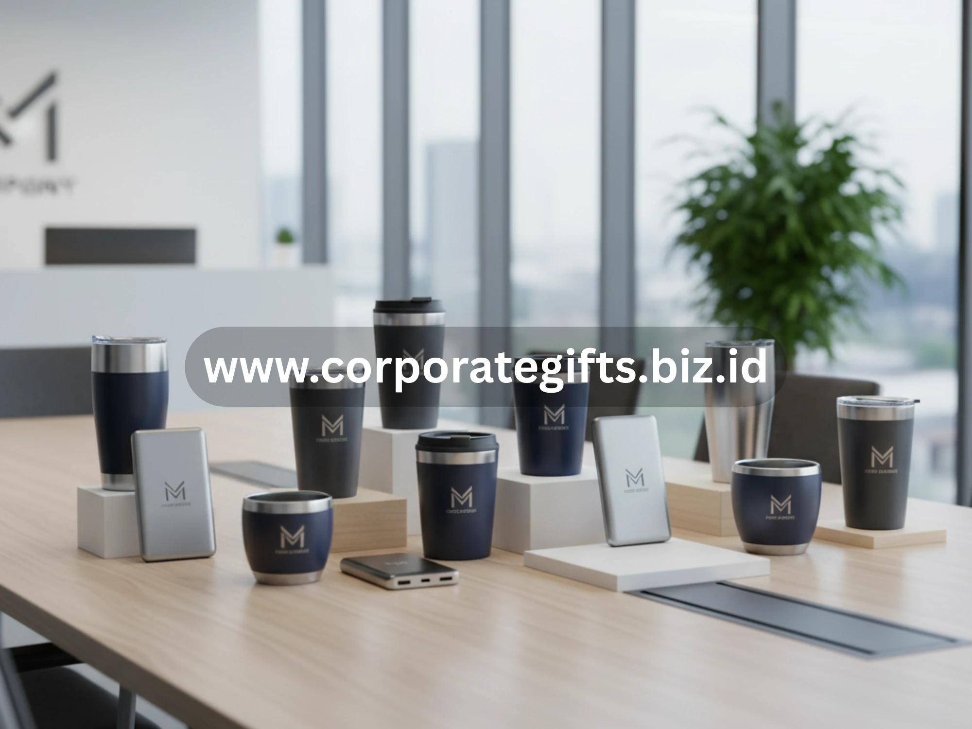 Contoh souvenir perusahaan berkualitas tinggi seperti tumbler dan powerbank custom